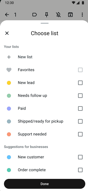 Lists in WhatsApp Inbox