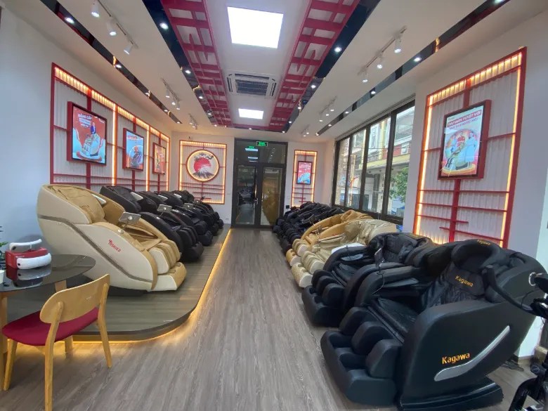 A Toshiko massage chair showroom with many different models on display