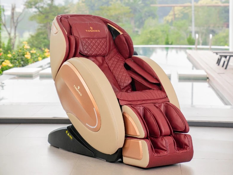 Toshiko massage chair in tan and red color