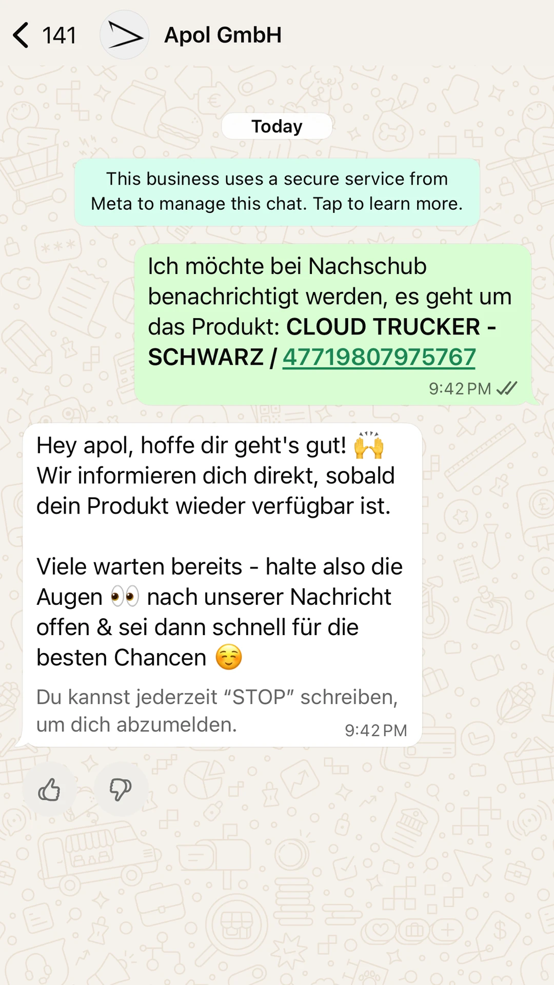 apol using automated messages on WhatsApp