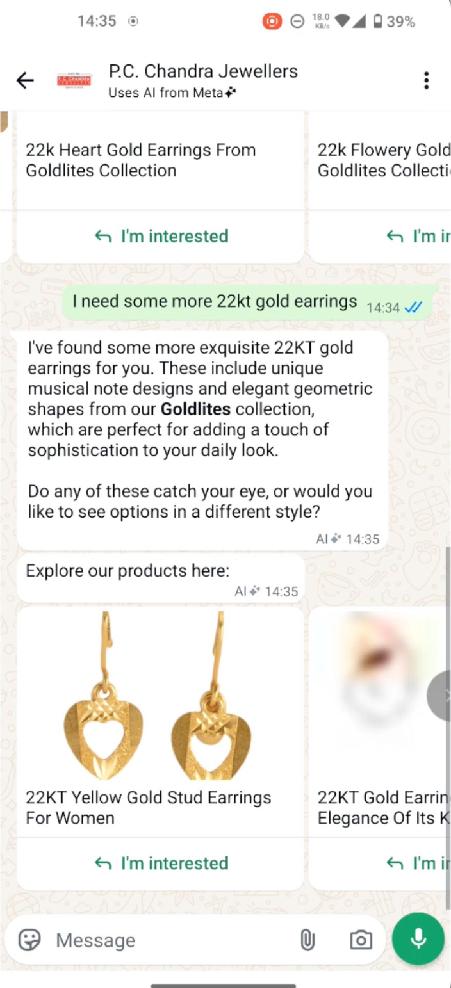 PC Chandra Jewelers showcasing products to customers via WhatsApp chat