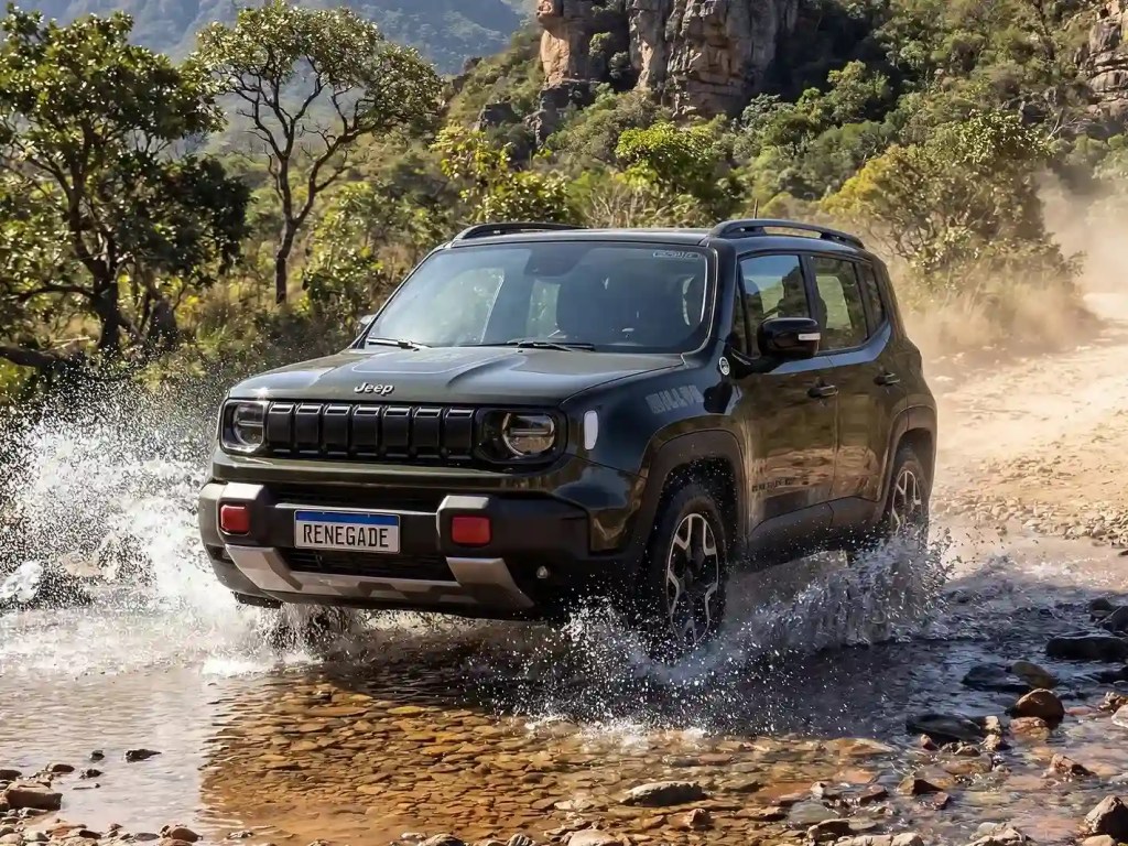 Black Jeep Renegade off-road driving through water