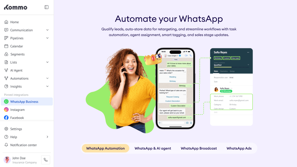 Homepage for Kommo