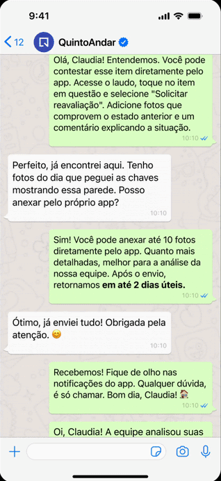 QuintoAndar menggunakan saluran WhatsApp terintegrasi bersama aplikasi resminya