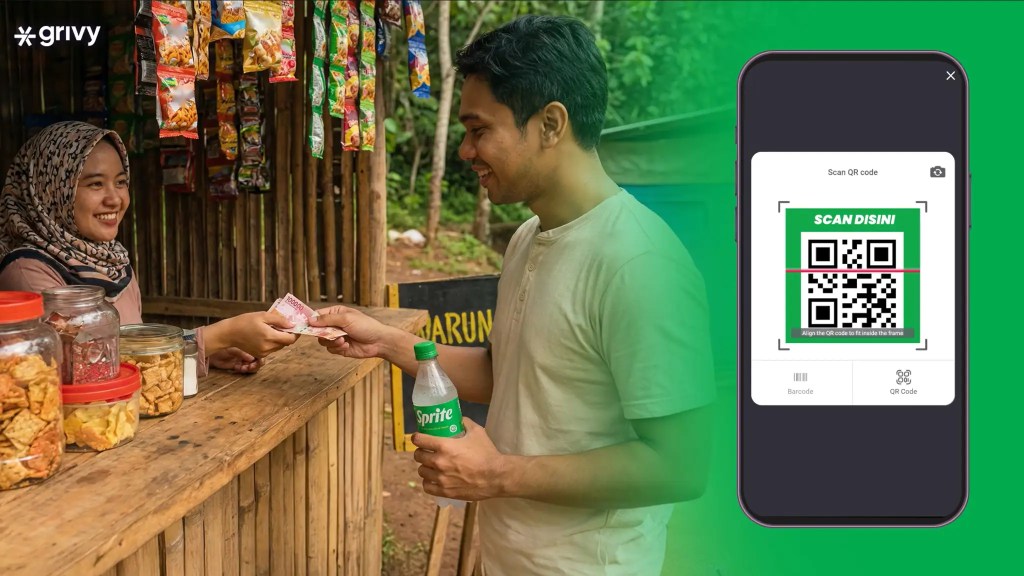 A man buying a Sprite drink from a store owner